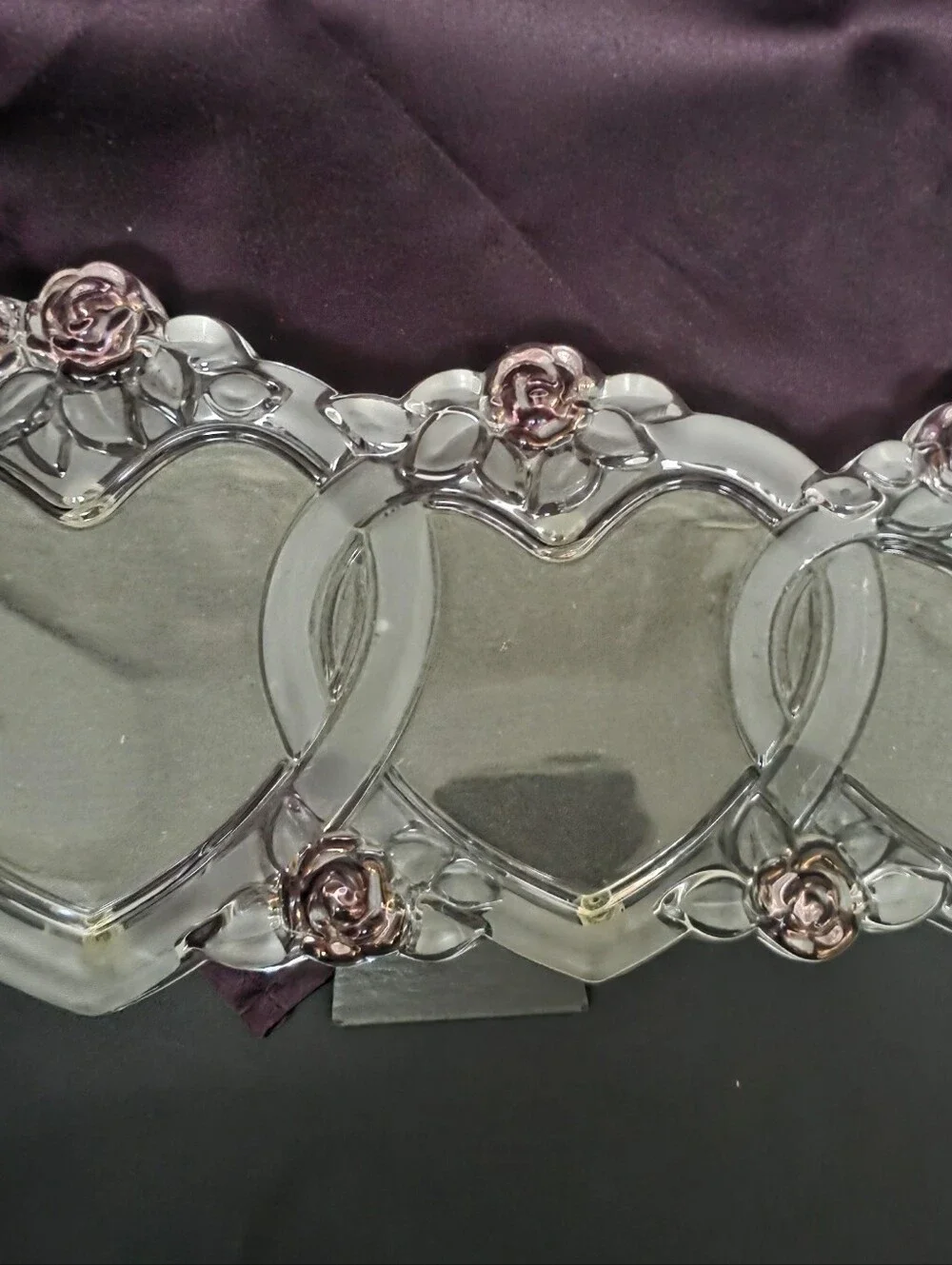 Vintage Mikasa Rosemont Triple Heart Glass Picture Frame Elegant Wedding